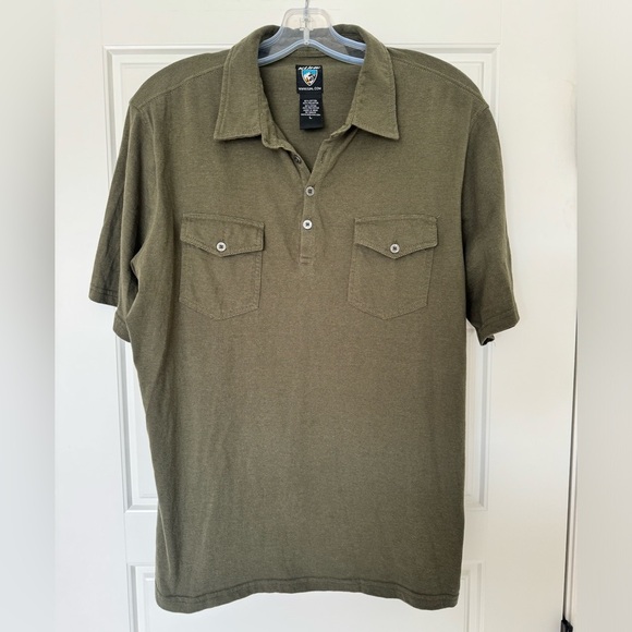 Kuhl Mens Olive Short Sleeve Collared Double Pockets‎ Golf Polo Shirt Sz Large - Picture 1 of 8